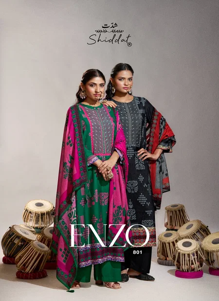 Enzo 801 A To D By Shiddat Viscose Masleen Digital Printed Dress Material